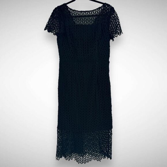Kay Unger Black Tatum Floral Lace Sheath‎ Midi Dress Size 10 Cocktail Effortless - Picture 2 of 10